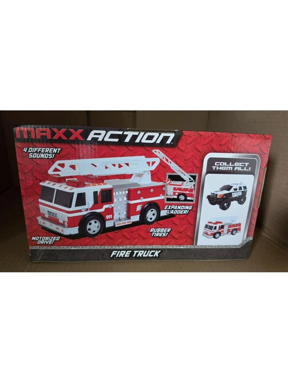 NEW MAXX ACTION MEGA MOTORIZED FIRETRUCK LIGHTS/SOUNDS, RUBBER TIRES LADDER, # 4